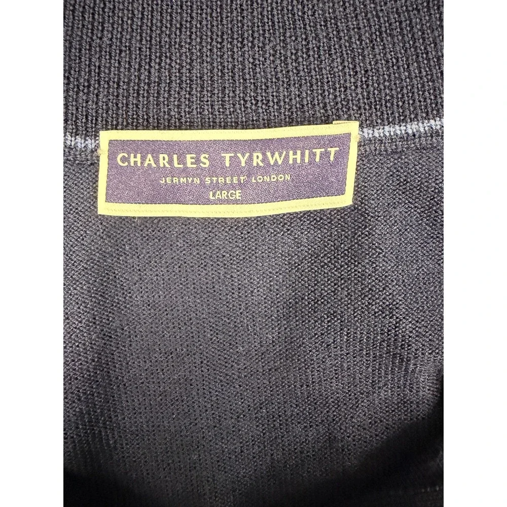 Charles Tyrwhitt Mens Quarter Zip Mock Neck Sweater Large 100% Merino Wool Navy